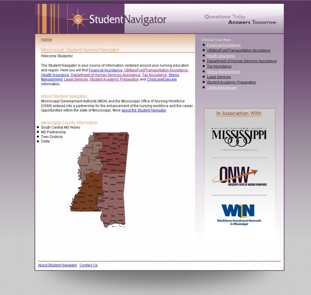 Student Navigator Website Design project for the Mississippi Office of Nursing Workforce
