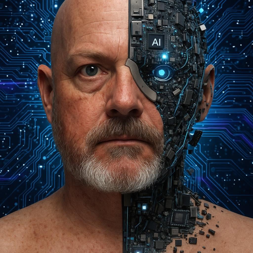 AI-themed portrait of Travis Finseth